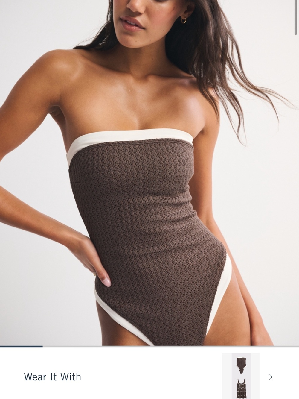 Abercrombie & Fitch Brown and White Strapless One-Piece Swimsuit